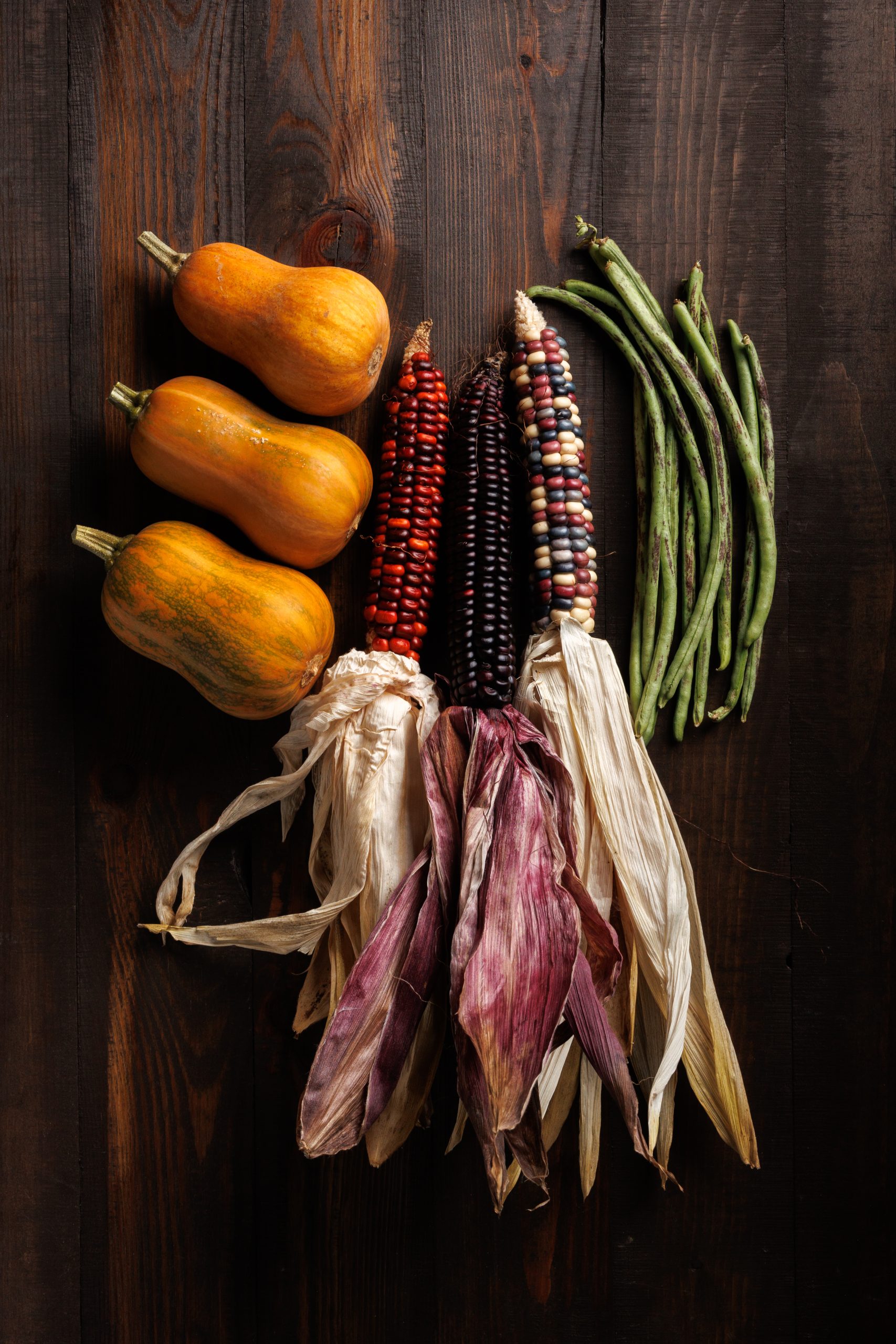 grain corn, butternut honeynut squash, green beans